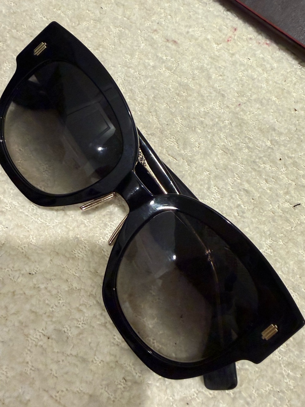Fendi Black Oversized Cat-Eye Acetate Sunglasses with Gold Accents Authentic